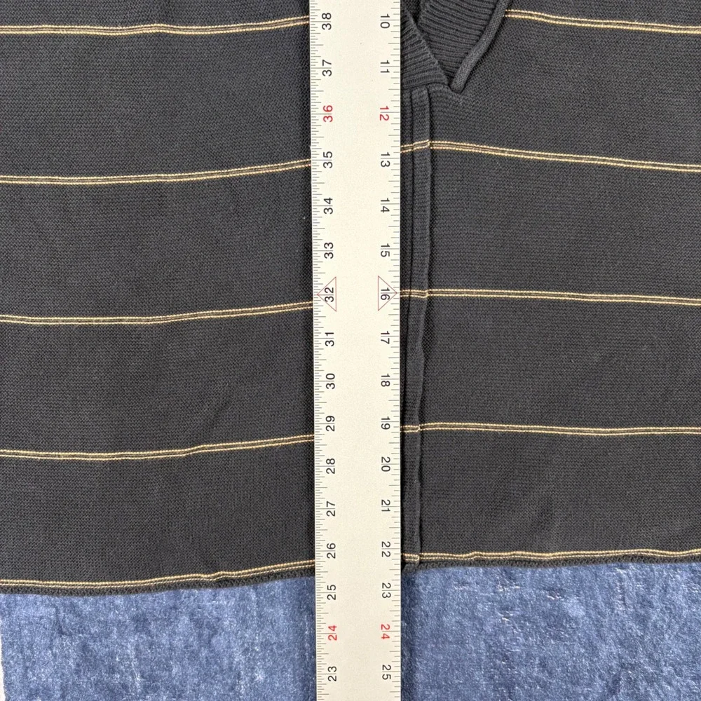 We The Free People Womens Black Striped Cropped OVersized Polo Knit Shirt Size L